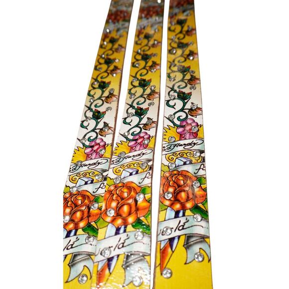 Ed Hardy by Christian Audigier Tattoo Graphic Studded Leather Belt Size XL - Picture 11 of 11